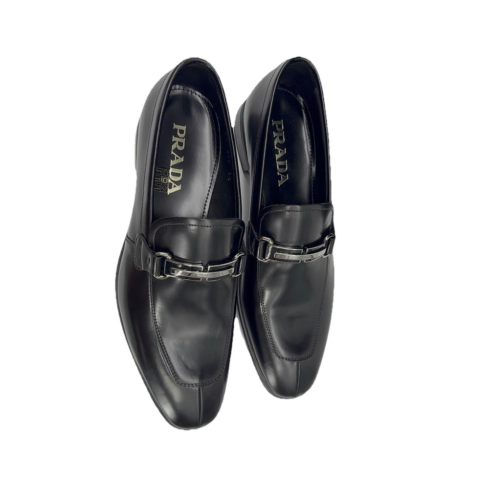 Prada Men's Black Leather Loafers 2DC079 Spazzolato Fumé Size 7.5 Made in Italy - Picture 2 of 12